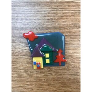 House Pins by Lucinda with Two Houses, Tree, Cloud Brooch